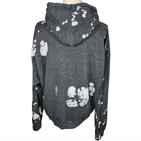 AC⚡️DC Acid Washed Long Sleeve Hooded Sweatshirt, Dark Grey, Large - Picture 3 of 11
